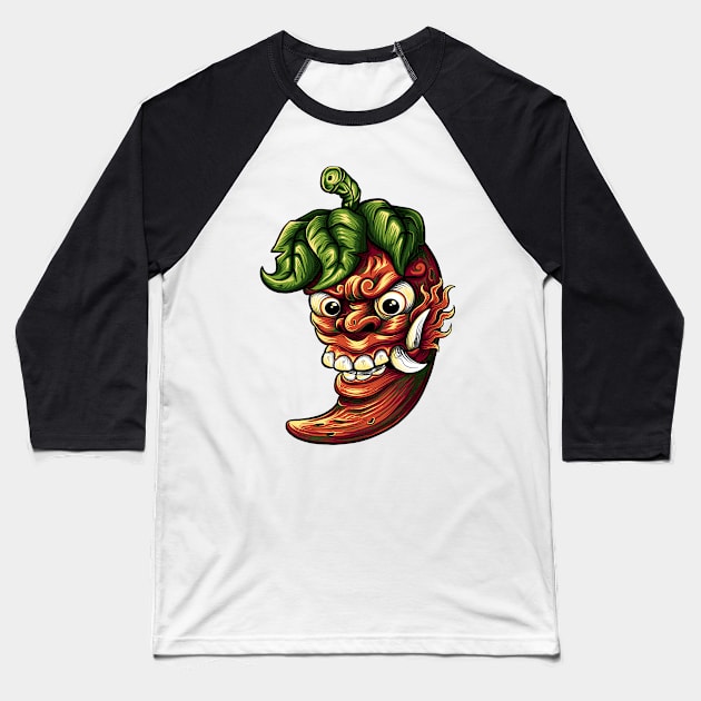 Chilli Illustration Baseball T-Shirt by yudabento